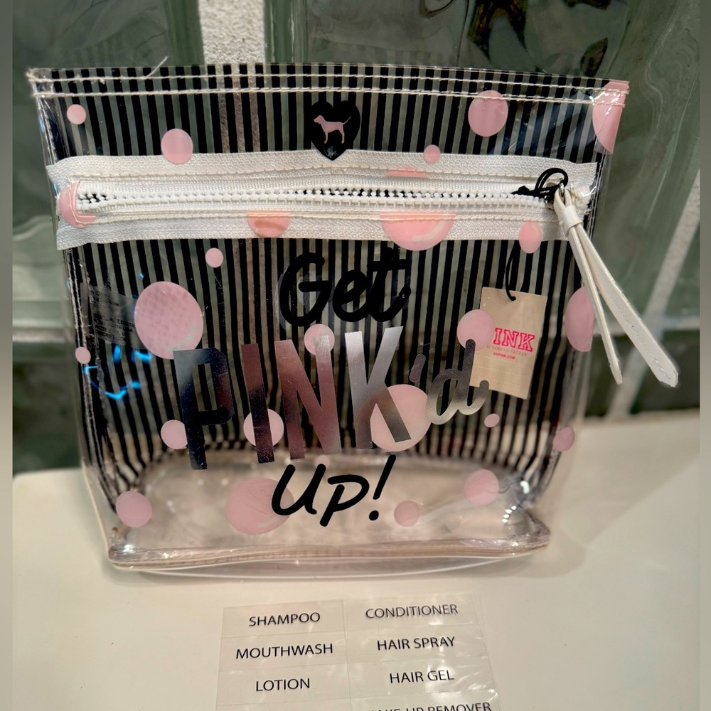 Pink and Black Striped Cosmetic Bag